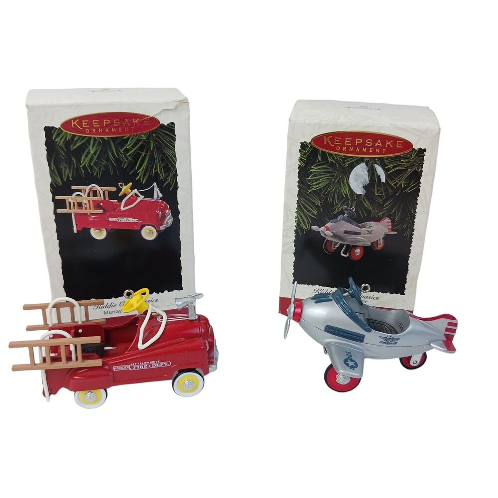 Hallmark Keepsake Ornament Kiddie Car Classics 1995/1996 firetruck & airplane